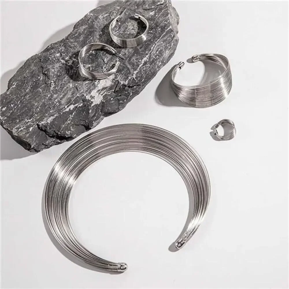 Silver African Jewelry Set– Chunky Hoop Earrings & Choker Ethnic Statement Set